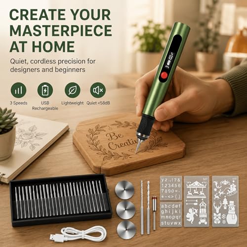 Engraving Pen,Lightweight Kit,35 Bits,3 Speed,Beginner-friendly Craft Tool - color: Green-n