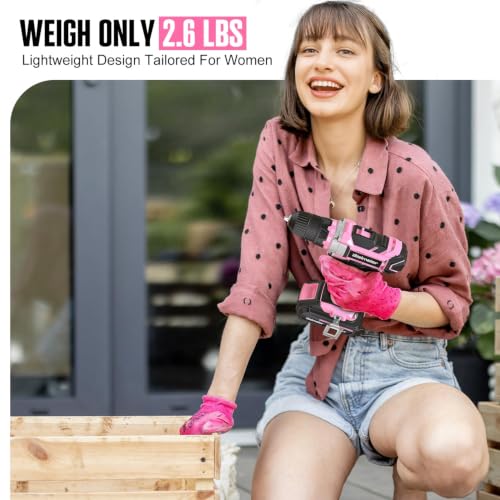 Bielmeier 20V 236Pcs Cordless Pink Drill Set for Women, Home Tool Kit