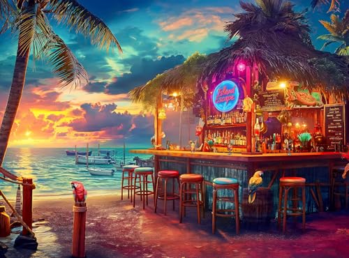 Adult Jigsaw Puzzle Beach Bar at Sunset 1000 - color: Island Escape