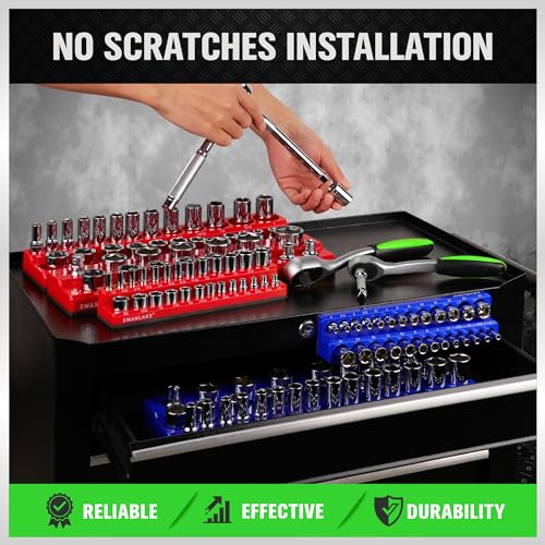 Magnetic Socket Organizer Set, 6PCS Socket Holder, 1/4", 3/8", 1/2" Sockets Holds 143 Pieces Magnetic Sockets Trays (Blue&red, 6 Pcs) - style: 6PCS Red/Blue