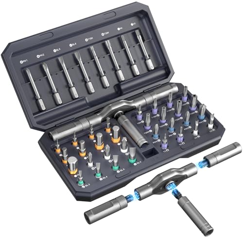 42 in 1 Magnetic Screwdriver Set, Portable Multi Bit Compact Ratchet Precision Screwdriver Set Mini Repair Tool Kit for Diy, Laptop Computer, Bicycles, Furniture, Eyeglass and More (Grey) - color: Grey