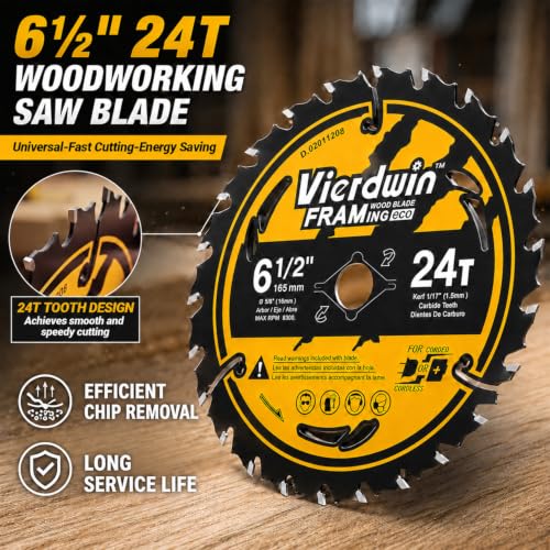 6-1/2" 24T Carbide Circular Saw Blade, 5/8" Arbor, 1-Pack for Wood - size: 6-1/2'' 24T(1pc)