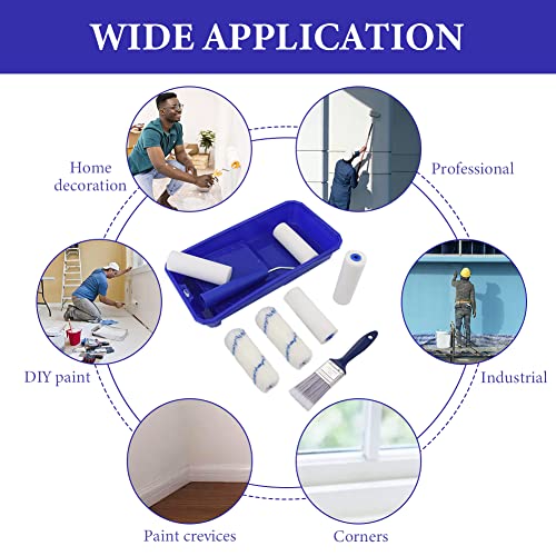 Household Mini Paint Roller Kit, 4 Sponge Paint-Roller-Head + 2 Fabric Roller-Head +1 Plastic Paint Tray + 1 Roller Handle +1 Pant Brush fits Home Painting & Smaller DIY Projects(Color:Blue)