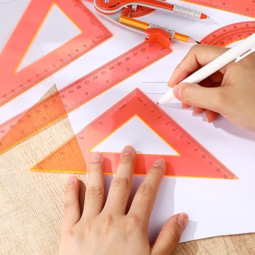 Zonon 7 Pcs Geometry Math Set with Compass Protractor Rulers, Orange - color: Orange