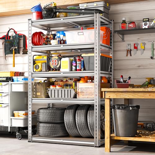 REIBII Galvanized Garage Shelving with PP Boards for Pantry Office Garage - size: Sliver 28"Wx12"Dx60"H
