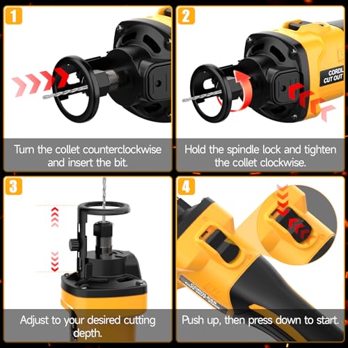 Brushless Drywall Cut-Out Tool Compatible with Dewalt 20V Battery (Tool Only), Cordless Drywall Rotary Saw, 28000 RPM, 6 Speed Adjust, Depth Adjust, 1/8" Quick Bit Change, Cutting Tool for Drywall