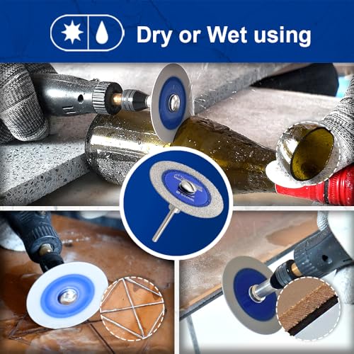 SHDIATOOL 50mm (2 inch) Diamond Glass Cutting Blade with 3MM Shank, Mini Carving Disc for Drill Machine on Glass, Tile, Porcelain, Ceramic(Pack of 5) - size: 50mm (2")