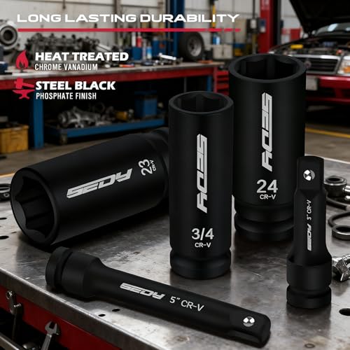 29-Piece 1/2" Drive Impact Socket Set, SAE (3/8 to 1 inch) and Metric (10-24mm) Sizes with Extension Bars Standard Deep Socket Set CR-V Material High Durability Impact Wrench - style: 1/2" | 29-Piece Standard & Deep
