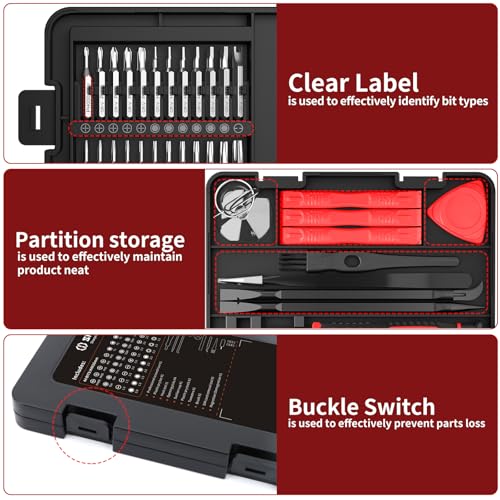 SHARDEN 59 in 1 Small Magnetic Precision Screwdriver Set With Case - color: Red