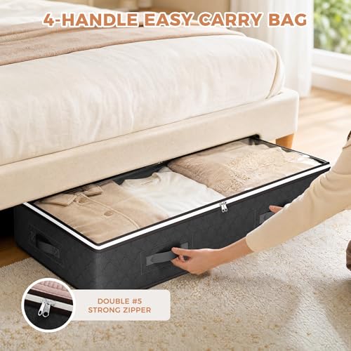 Budding Joy Under Bed Storage Containers with Clear Lids, 4 Pack - color: Black, size: 60L-4 Pack