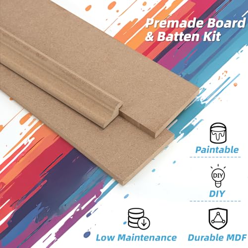 Art3d MDF Premade Paintable Board and Batten Wainscoting Kit, 94.5 x 54 in - size: 94.5 x 54 Inch