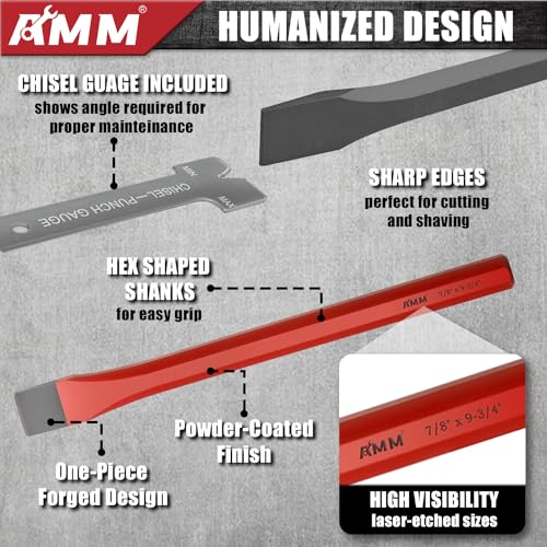 AMM 28-Piece Punch and Chisel Set, Heavy Duty Cr-V for Metal - size: 28PC