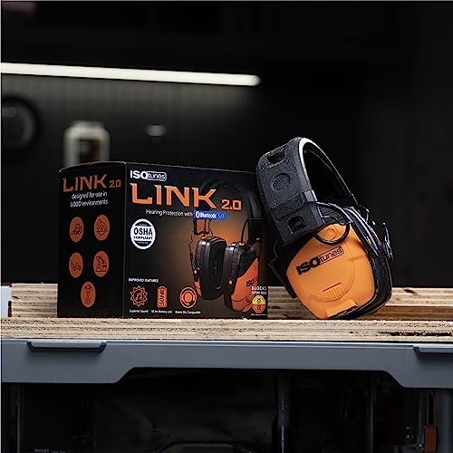 ISOtunes Link Bluetooth Earmuffs, OSHA Compliant Headphones for Work | Ear protection headphones for mowing and construction, ultra-durable design, Bluetooth audio, 25 dB NRR