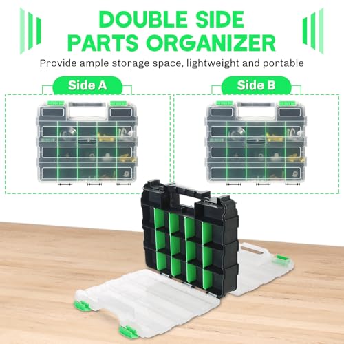 Small Parts Organizer 2Pack Storage Case Tools Box 34-Compartments - color: Green