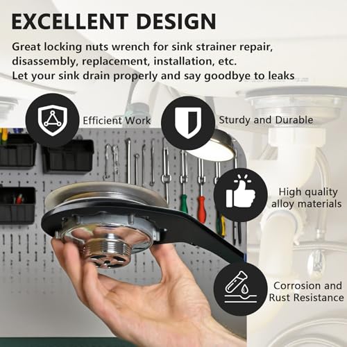 Sink Drain Wrench Universal Under Sink Wrench Faucet Tool Fit for Hex Nuts and All 4, 6 and 8 Tab Locking Nuts on strainer drains Loosen and Tighten the Filter Lock Nut