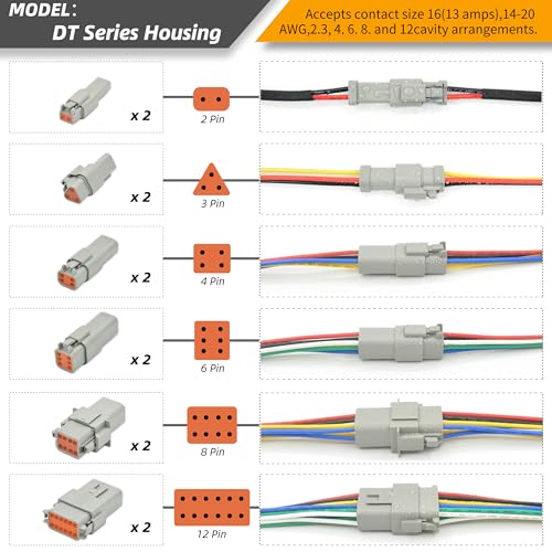 205 PCS Deutsch Connector Kit, DT 2 3 4 6 8 12 Pin Connectors, IP67 Waterproof Electrical Connectors Plug with 70 Pairs Size 16 Solid Contacts for Car Truck Boat, 205 PCS(Solid Contacts) - size: DT Series 205 PCS