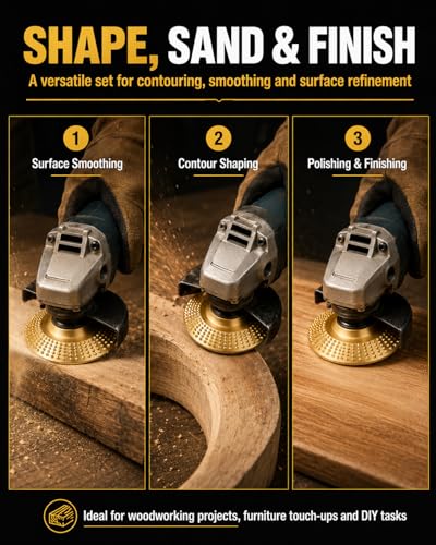 3PCS Wood Carving Tools Sanding Disc Stump Grinder Angle Polishing Pad Grinding Tungsten Carbide Wheel Discs for Attachments Tiktrove Sander Blades Set Pads Cutting Scraper Cordless (Gold)