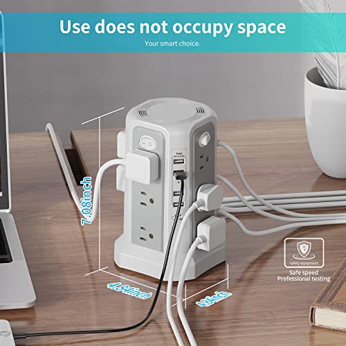 Surge Protector Power Strip Tower (13A 1625W) with PD 20W USB C Port 10FT - style: Gray-13A-4A1C