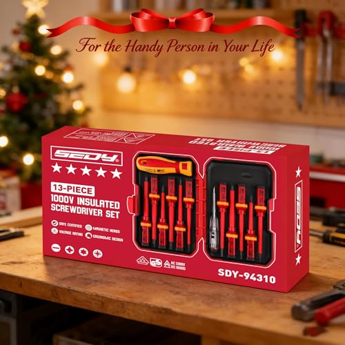 1000V Insulated Electrician Screwdriver Set - 13-Piece Professional Electrical Screwdriver Set Insulation Handle CRV Steel Magnetic Phillips Slotted Pozi Torx Tips VDE & GS Certified - color: 13 Pcs Vde Interchangeable Pro