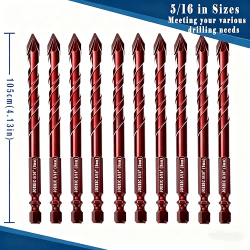 10pc 5/16” Red Special Crooked Head Eccentric Drill Bit Set, 8mm Porcelain Tile Drill Bit Concrete Drill Bit for Glass,Brick,Plastic,Cement,Wood,Ceramic,Metal,Marble. - size: 5/16 in