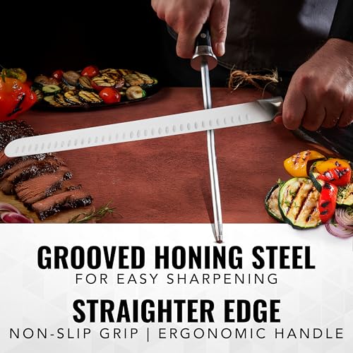 Cutluxe BBQ Carving Set, 12" Brisket Knife & 10" Honing Rod for Meat - size: 2 Pcs Brisket Knife Set