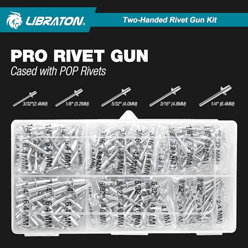 LIBRATON Pop Rivet Gun Kit, Two-Handed Rivet Gun, Heavy Duty Rivet Gun Kit - size: 5 Sizes