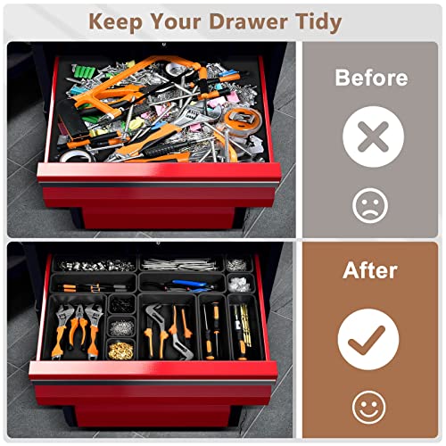 A-LUGEI【70】【6 Size】Tool Box Organizer Tray Divider Set, 【Black】 Desk Drawer Organizer, Garage Organization and Storage Toolbox Accessories Rolling Tool Chest Cart Cabinet WorkBench Small Part - size: 70pcs-6 Size