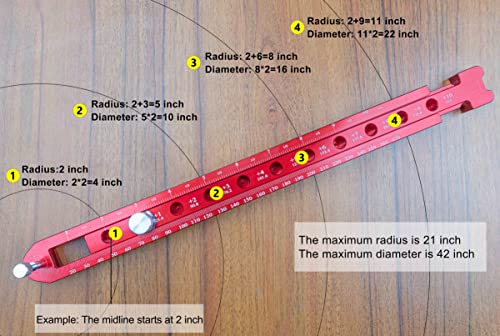 Woodworking Compass Scriber, Portable Aluminum Alloy Woodworking Compass Tool, Adjustable Metric/Inch Arc Drawing Ruler Circle Drawing Ruler Marking Gauge Circle Marking Tool - style: Pocket Compass XL - 1" – 21" Range