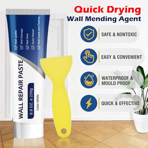 Drywall Repair Kit, 2PCS Wall Repair Paste Tube, Quick Drying & Efficient Wall Repair Paste, Multi-Functional White Wall Mending Agent Repair Kit for DIY Fix, Holes & Cracks