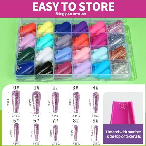 Teenitor Long Fake Nails Kit - 10 Colors Matte & Glossy, 4 Glitter Press On Nails - color: Matte/Glossy/Glitter Colors