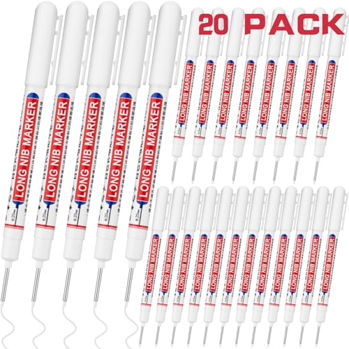 20 PCS Long Head Deep Hole Marker Pens,20mm Long Nib Marker,Longs Nose Markers,Waterproof Construction Markers Marking Tool,Permanent Markers Carpenter Ink marker Pens,Metal marking Pens,White - color: 20PCS-20MM White