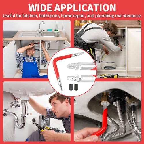 Dual-Ended Faucet Seat Wrench, Carbon Steel Valve Seat Tool with Hex & Square Ends, Universal Stepped & Tapered Faucet Wrench Tool for Installing and Removing Compression Seats