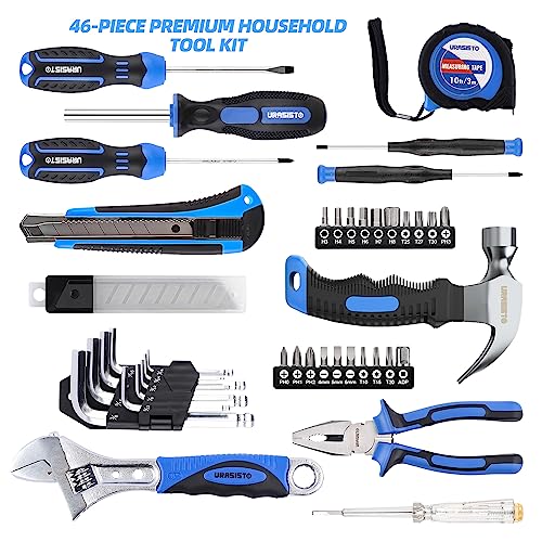 URASISTO Tool Kit 46-Piece, Household Basic Complete Hand Repair portable Tool Set with Plastic Toolbox Storage Case - size: 46 Piece
