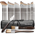 Nicpro 32pcs Paint Brush Set, Professional Paintbrushes with Paint Spatula and Cloth Roll Case, Craft Paint Brushes for Acrylic Painting, Oil, Watercolor, Gouache, Art Supplies for Artists Beginners - color: Brown