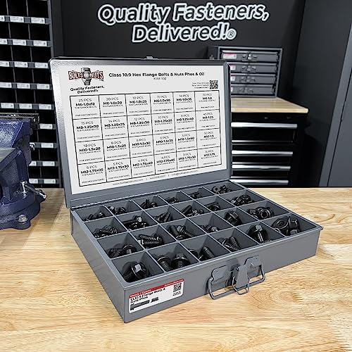 Metric Class 10.9 Hex Cap Flange Frame Bolts & Locking Flange Nuts Assortment Kit - 370 Pieces!