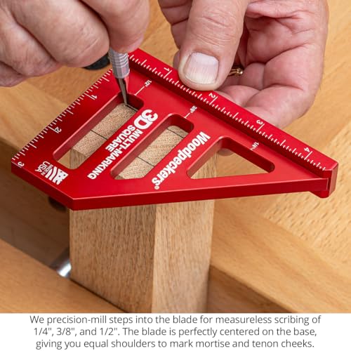 Woodpeckers 3D Multi-Marking Square, Metric Version, USA Made, Feature Packed Aluminum Woodworking Square for Layout, Joinery, Assembly Check - style: Metric