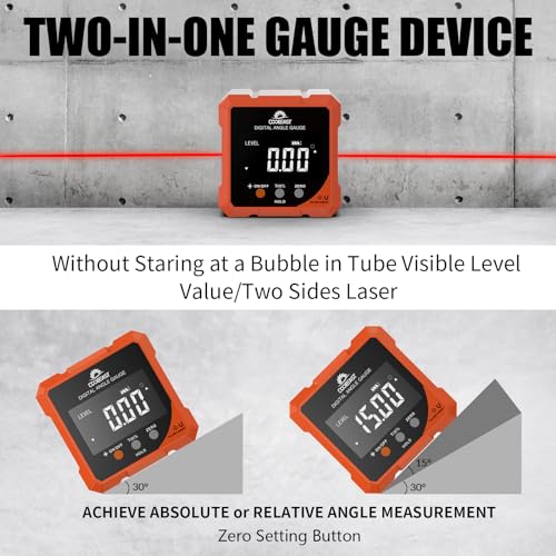 Coobeast Digital Angle Finder with Dual Laser 4-side Magnetic Angle Gauge - color: Orange