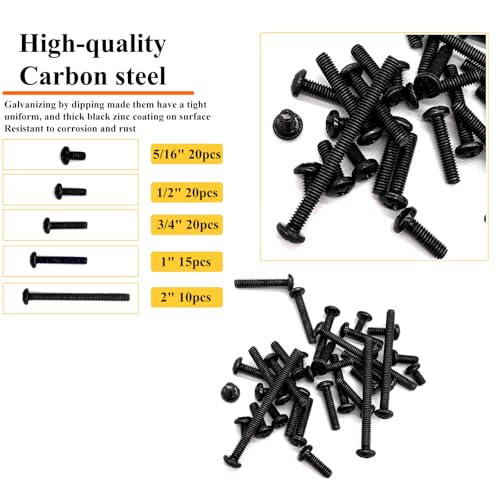 85 Pcs 5 Sizes Black #8-32 Machine Screws Knob Screws Cabinet Screw Electricians Bolts, Carbon Steel Zinc-Plated Phillips Pan Head Machine Screw Assortment Kit - size: Black #8-32-5Size-85P