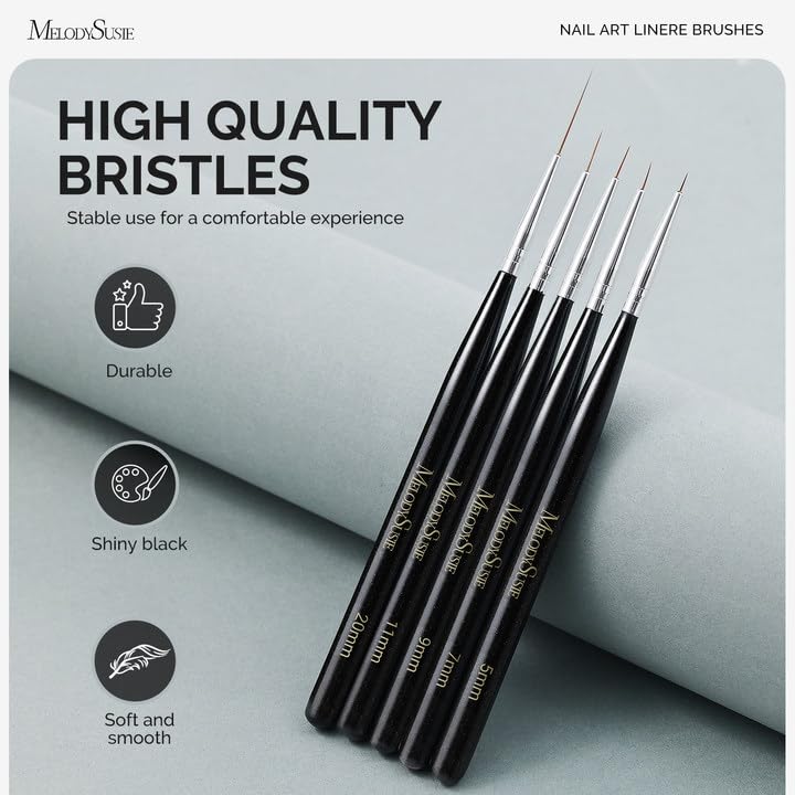 MelodySusie Nail Art Liner Brushes 5Pcs Sizes 5/7/9/11/20mm - color: Black, size: 5