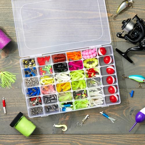 Juvale Jewelry Organizer Box - 3-Pack, 1.7 x 10.75 x 7 In, Clear Plastic - Bead Storage Containers with 36 Compartments & Dividers - Stackable Screw Organizer Box