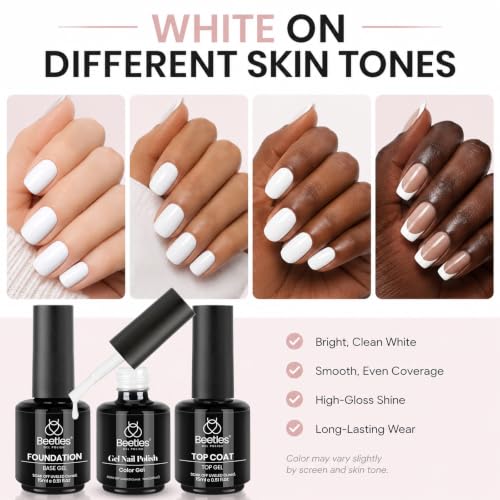 Beetles 3Pcs 15 ml White Gel Nail Polish with Gel Base and Top Coat Set - color: A-White-3