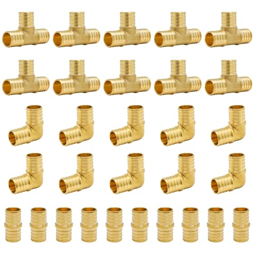 SUNGATOR 30-Pack 1 Inch PEX Fittings Kit, 10 Each Elbow Tee Coupling - size: 1", 30 Pack