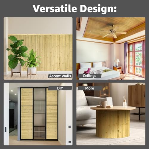 Art3d 48 x 96 in Pole Wrap Natural Bamboo Wall Panel, 1-Pack, Natural - color: Natural, size: 1-48 inches x 96 inches