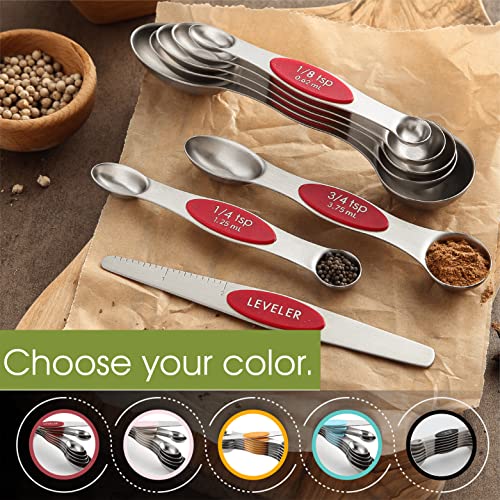 Spring Chef Stainless Steel 8 Magnetic Measuring Spoons Set, 2 Pack, Red - color: Red, size: 2-Pack