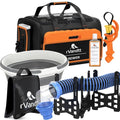 RV Sewer Accessories Kit - 15ft Sewer Hose w/4in1 Adapter, Stand, Collapsible Bucket, Nitrile Gloves, Hand Cleaner, Wrenches, Kneeling Pad, Hose Weight, and Custom Bag