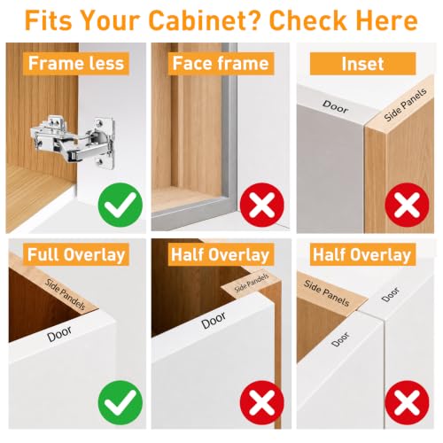 TamBee 175 Degree Hinges Frameless Cabinet Doors Hinges 48mm Concealed Hydraulic Adjustable Soft Closing Nickel-Plated Steel Buffer Dampers for Kitchen Corner, 1 Pair 2Pcs (Full Overlay) - size: 175° Full Overlay