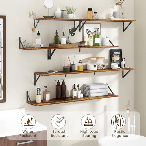 55" Long Wall Mounted Floating Shelves,8 inch Deep Floating Shelf with Metal Brackets Set of 2,Easy-to-Install Wall Decor Storage Ledges for Living Room,Bathroom,Bedroom,Kitchen,Office,Rustic Brown - color: Rustic Brown, size: 55"Wx8"D-2pcs