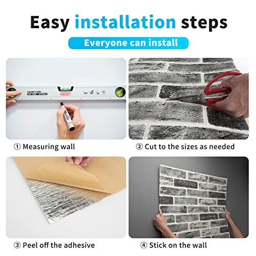 Art3d 10-Pack Durable Faux Brick Peel and Stick 3D Wall Panels, Stone Ash - color: Stone ash, size: 10pcs-27x27inch
