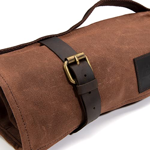 Dickies Chef Knife Roll Bag Portable Organizer and Cutlery Storage Roll, Waxed Canvas and Leather, Medium - size: Medium