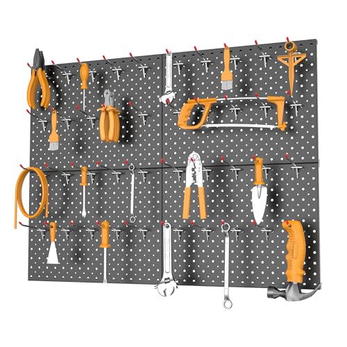 TORACK Metal Pegboard Panels and Hooks, Tool Organizer Peg Board, Black - color: Black